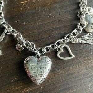 Silver Heart Charm Necklace with Chunky Chain,neckalace for women. 📖Luke 10:27📖